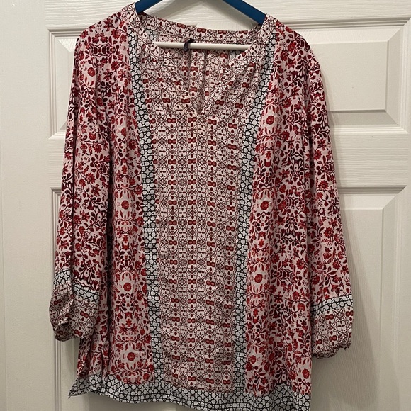 NYDJ Tops - NYDJ Red Floral Print Boho Blouse